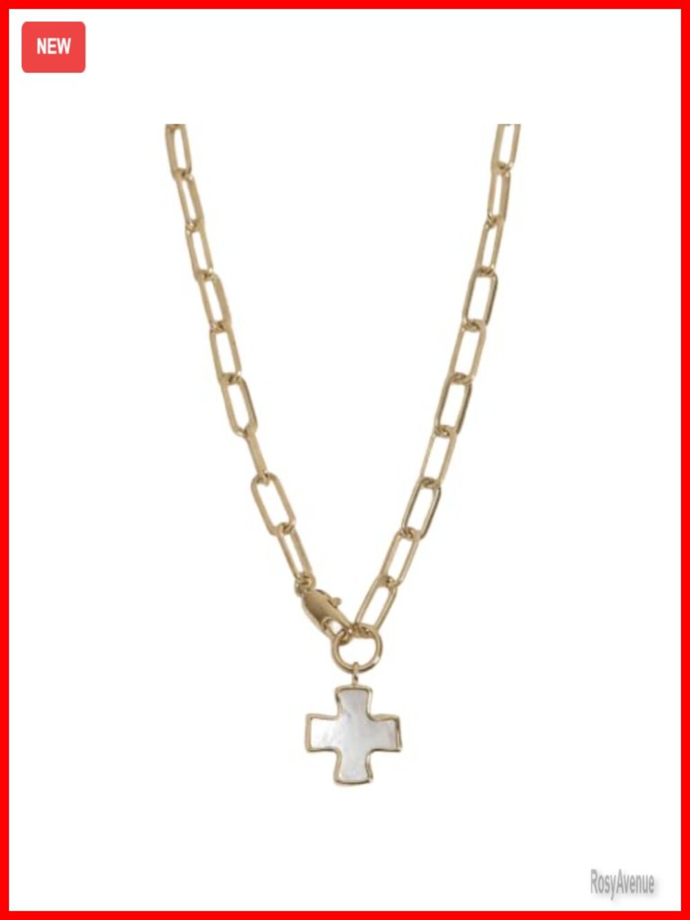 Pearl Cross Chain Necklace Waterproof Stainless Steel 18"